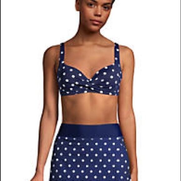 Land’s End Plus Standard twist polkadot bikini top underwire Navy white Various - Picture 4 of 12
